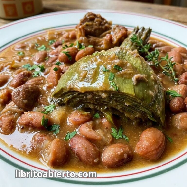 Alubias pintas con alcachofas