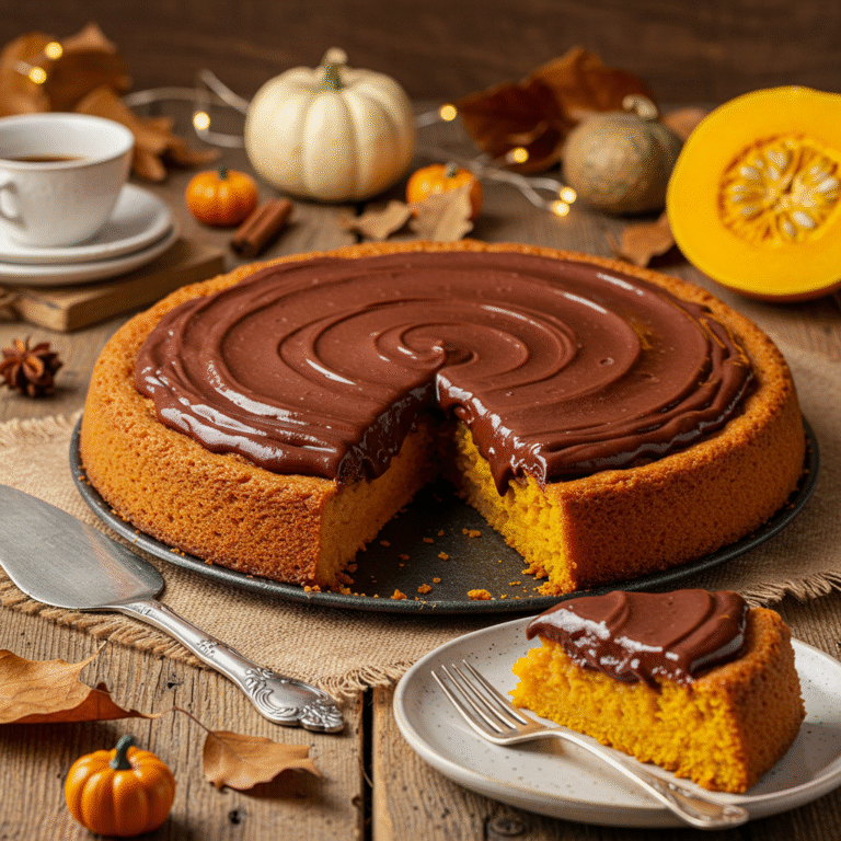 Pastel de calabaza cubierto con una irresistible crema de chocolate
