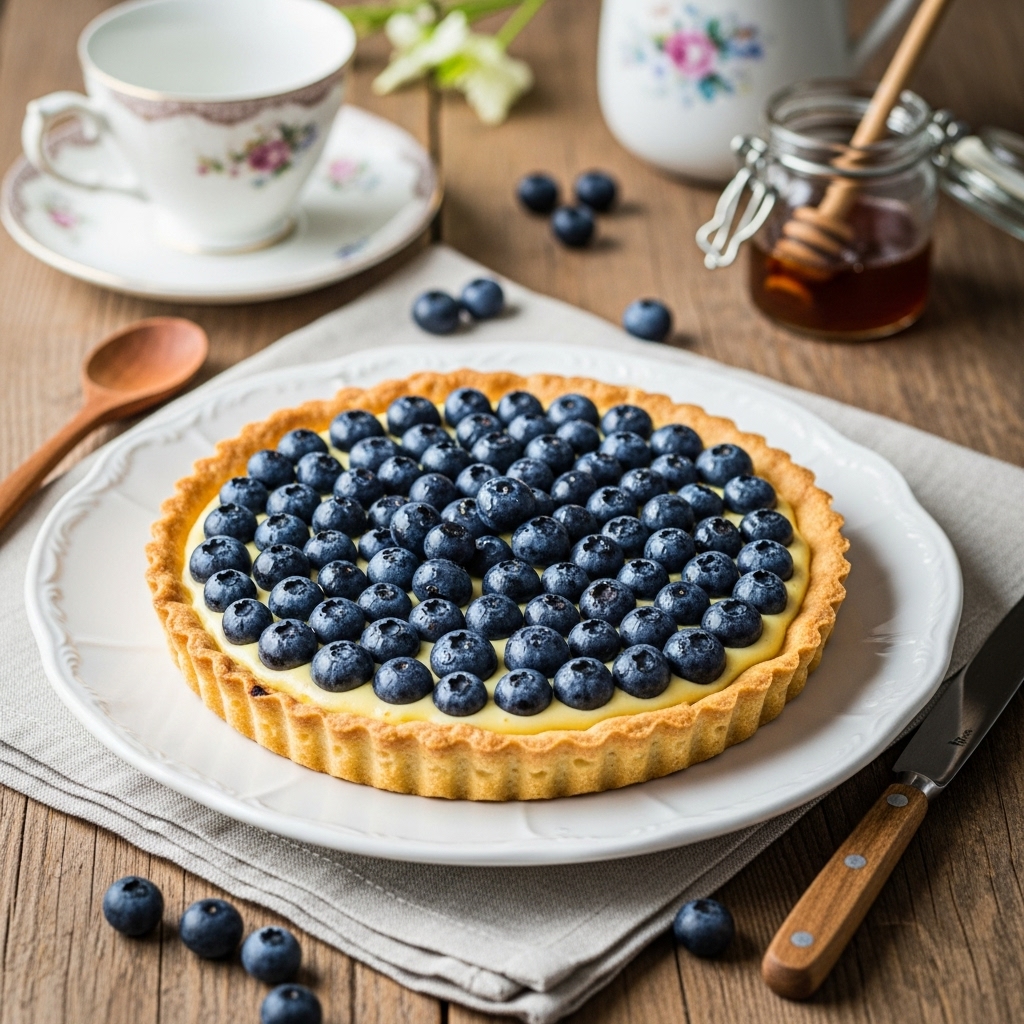 Receta de tarta de arándanos y crema pastelera