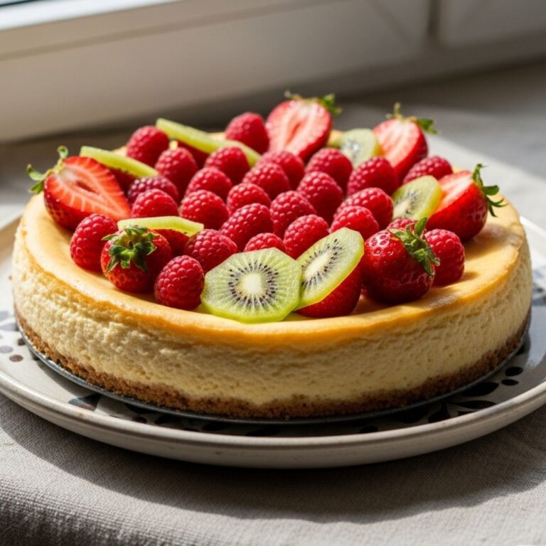 Tarta de queso y frutas frescas