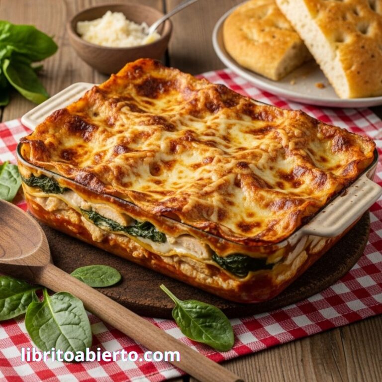 Lasaña de pollo y espinacas